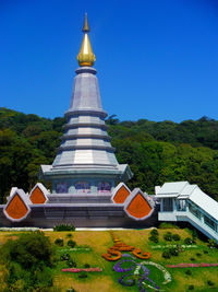 View of pagoda against blue sky