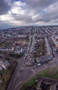 High angle view of cityscape against sky