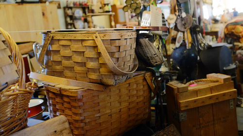 Close-up of firewood for sale at market stall