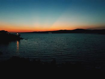 Scenic view of sea against clear sky during sunset