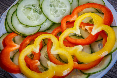 High angle view of fruits and vegetables