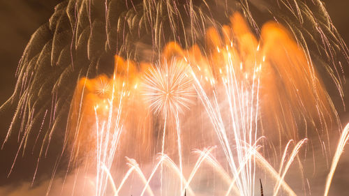 Low angle view of firework display at night