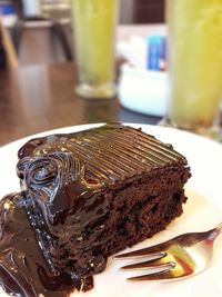 Close-up of cake in plate on table