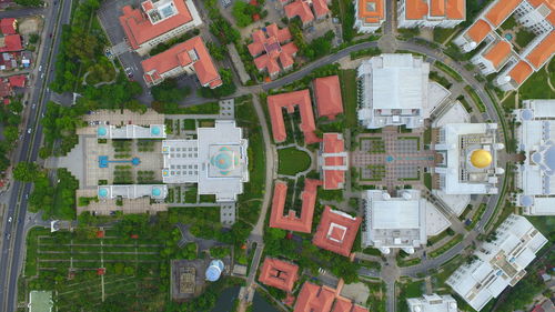 High angle view of buildings in city