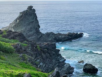 High angle view of rock formation at sea shore