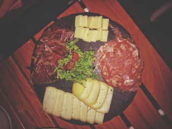 High angle view of food on table