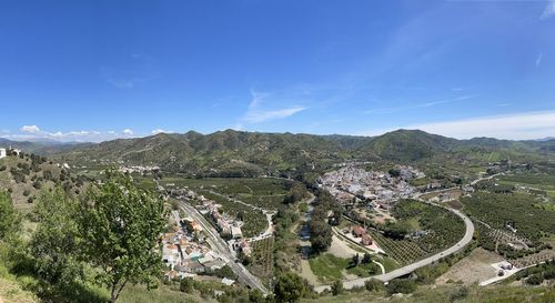 High angle view of alora against blue sky - in southern andalusia, spain.