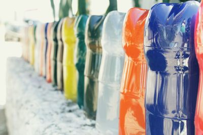 Close-up of multi colored candies in row