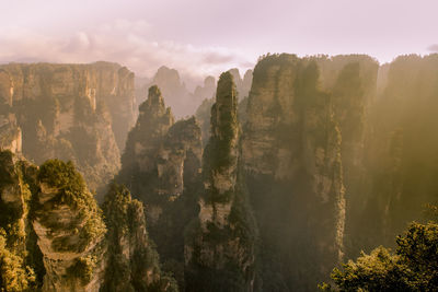 Panoramic view of trees on mountain against sky