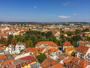 High angle view of townscape against sky