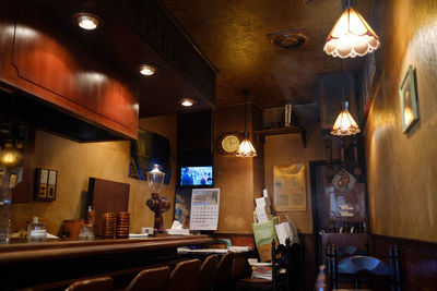 Illuminated restaurant table in cafe