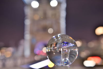 Close-up of illuminated crystal ball