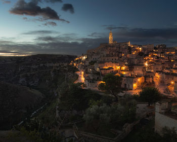 High angle view of townscape against sky during sunset