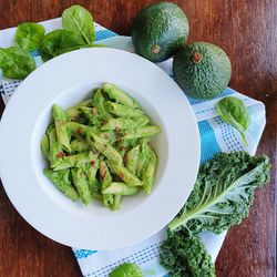 High angle view of salad in plate on table