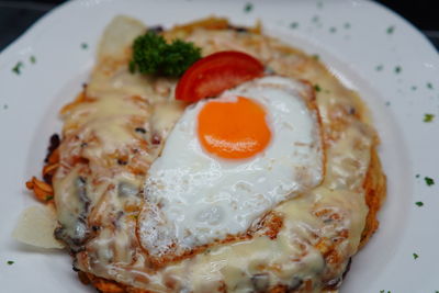 Close-up of breakfast served in plate