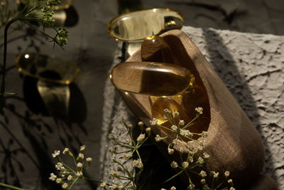 Close-up of christmas decorations on table