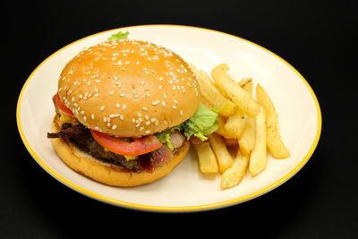 Close-up of burger on plate