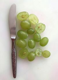 High angle view of candies against white background