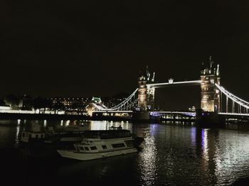 Suspension bridge over river at night
