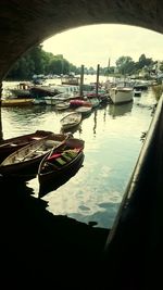 Boats moored at harbor