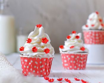 Close-up of cupcakes on table