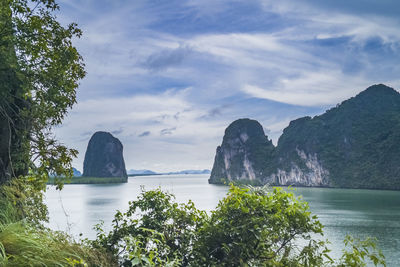 The sea, the mountains in phang nga bay, phangnga thailand.