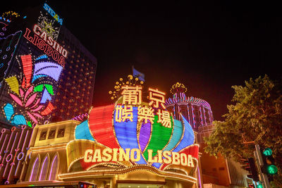 Low angle view of illuminated ferris wheel at night