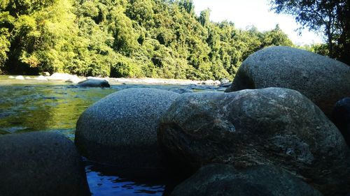 Rocks by river