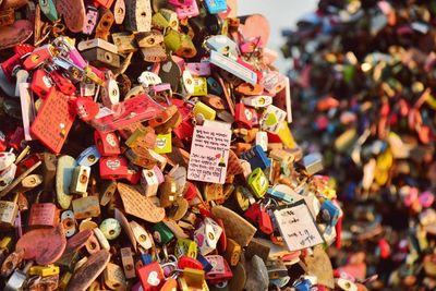 Close-up of padlocks hanging