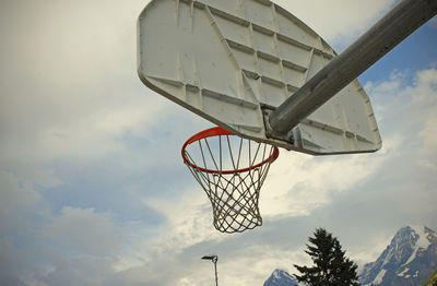 Low angle view of basketball hoop against sky