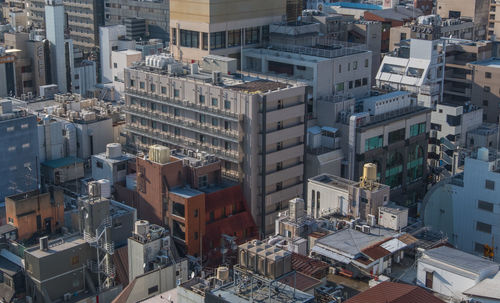 High angle view of buildings in city