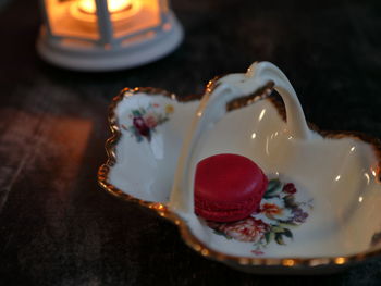 Close-up of cake in plate on table