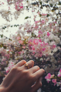 Engagement ring on the full bloom flowers