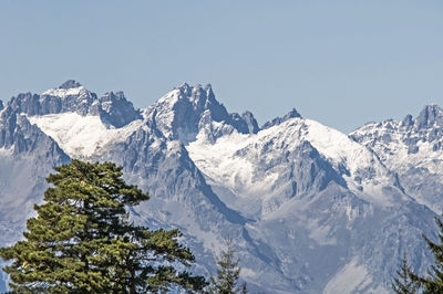 Scenic view of snowcapped mountains against sky