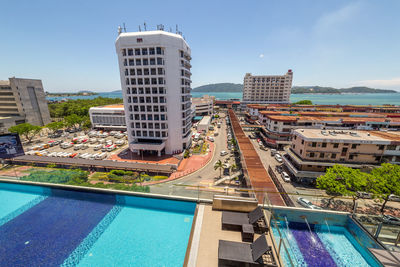 High angle view of buildings in city