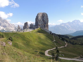 Scenic view of landscape and mountains against sky