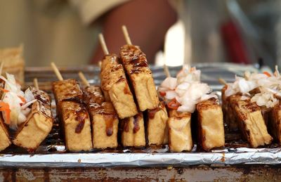 Close-up of deep fried tofu