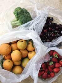 High angle view of fruits in container