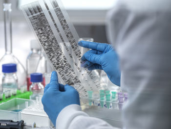 Scientist examining dna autoradiogram in laboratory