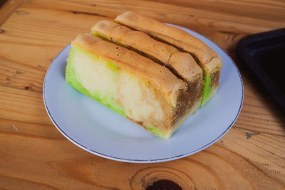 High angle view of food in plate on table