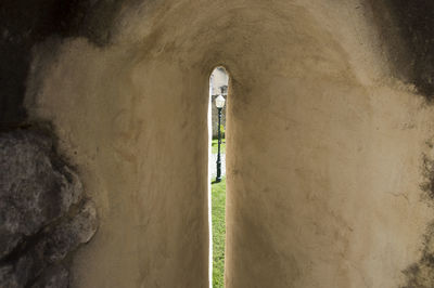 View of old ruin building on field