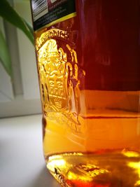 Close-up of beer in glass on table