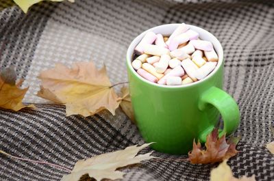 High angle view of coffee on table