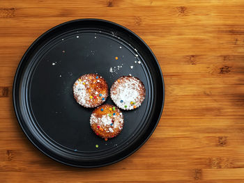 High angle view of dessert in plate on table