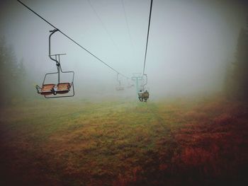 Overhead cable car against sky during sunset