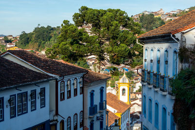 High angle view of buildings in town