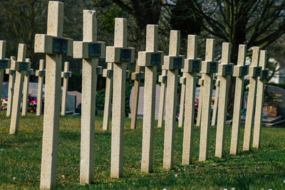 Row of fence in cemetery