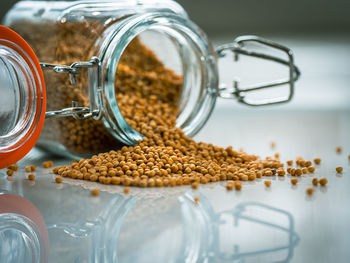 Close-up of drink in jar on table