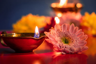 Close-up of illuminated candle