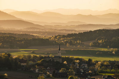 Scenic view of mountains against sky during sunset